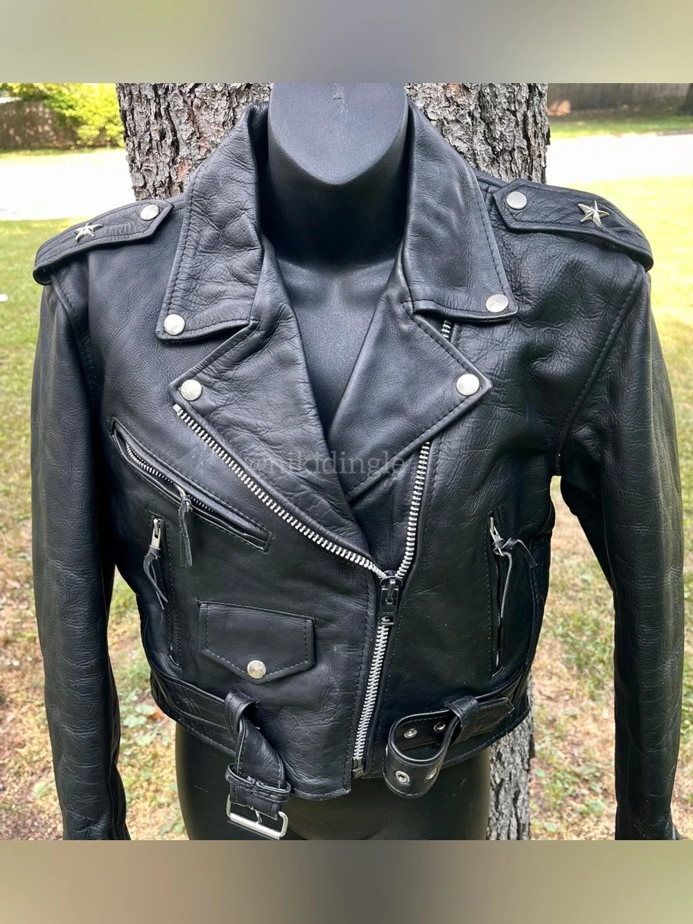 Vintage Custom painted Cropped Moto Biker Leather Jacket Motorcycle XS S